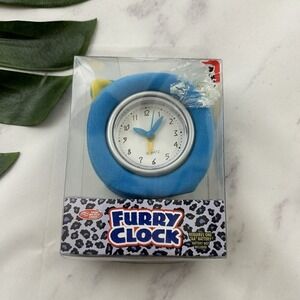 Vintage Y2k Fuzzy Desk Table Clock New Blue Dog Animal Ears Plush Cute Decor